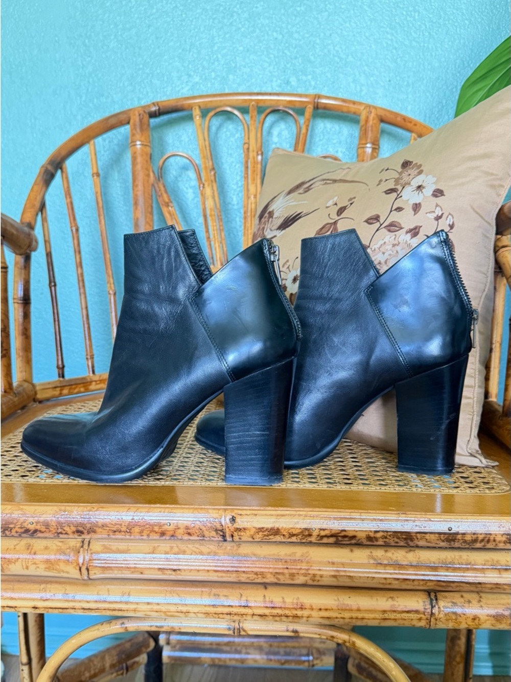 Black Leather Heeled Ankle Boots